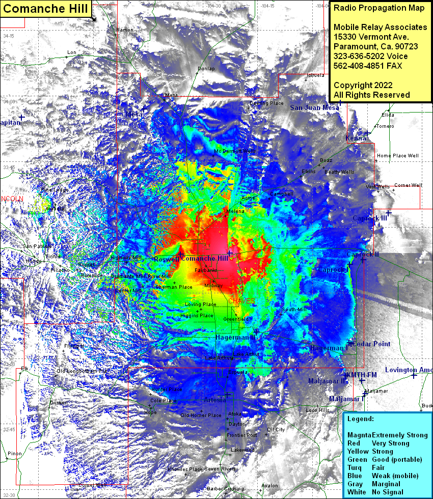 heat map radio coverage Comanche Hill